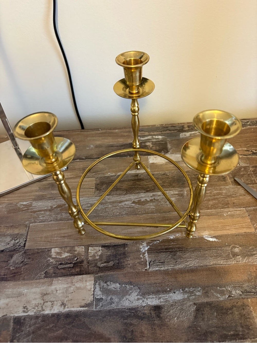 Brass Three-Arm Candle Holder - Gold